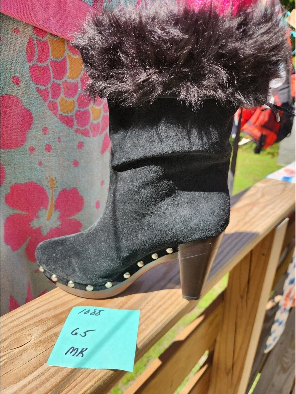 Michael Kors Women’s Black Suede Faux Fur Lined Mid-Calf Studded Bootie US 6.5